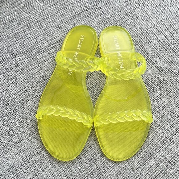 Stuart Weitzman Shoes Size 9 Yellow Braida Rubbed Two Strap‎ Slides - Picture 3 of 6